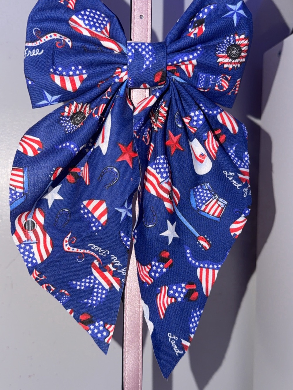 Patriotic Blue Star & Flag Hair Bow